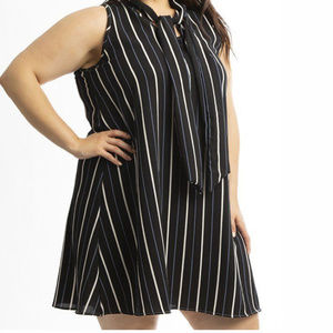 Pen Striped Black Sleeveless Mini Dress